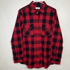 UNTUCKit For Her Pearl Snap Shirt Womens Size 10 Red Black Buffalo Plaid LS EUC